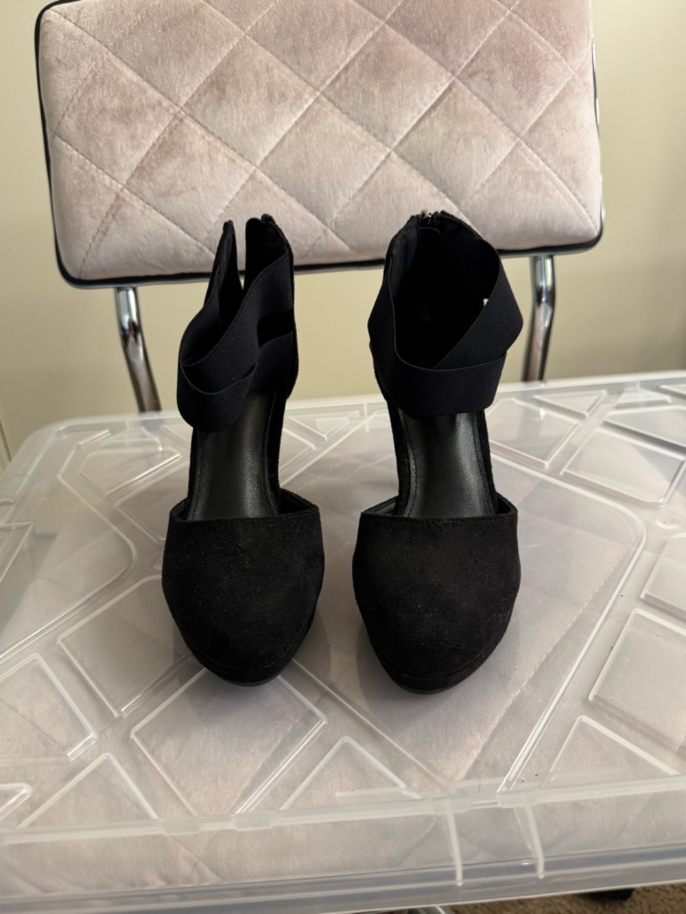Black Women's Suede Ankle-Strap Heels